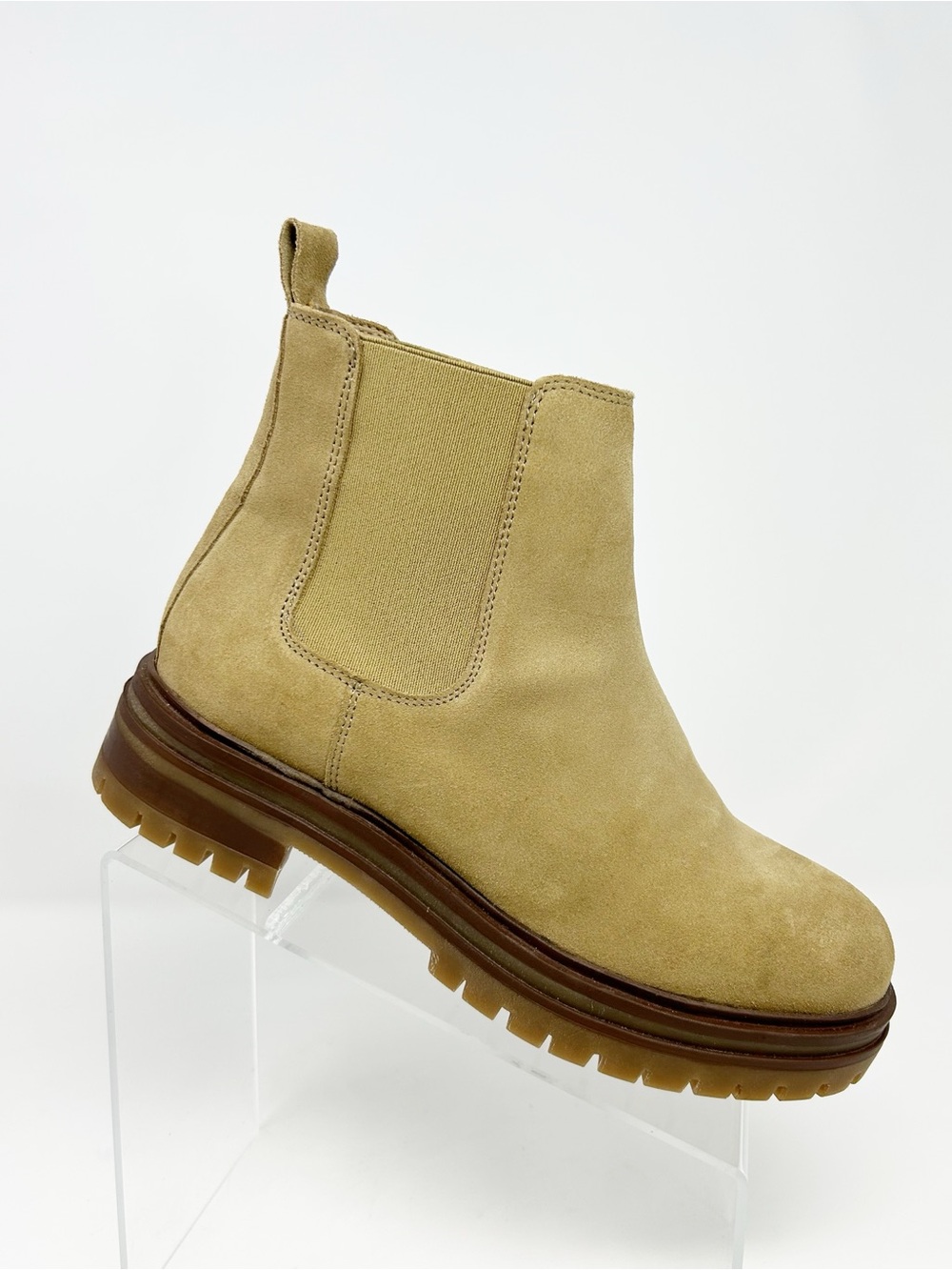 Avellini Ankle Boots Brown Tan Slip On Lug Sole Pull Tab Elastic Gore Size 40
